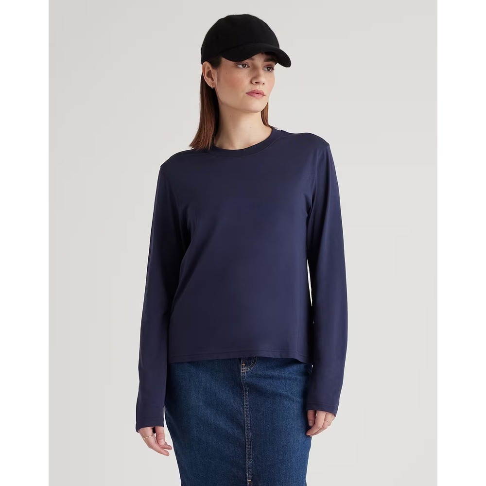 Quince Cotton Modal Relaxed Long Sleeve Tee Navy Size M NEW